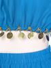 Womens Sequined Beaded Belly Dance Crop Top Long Puff Sleeve Split Halloween Party Costume