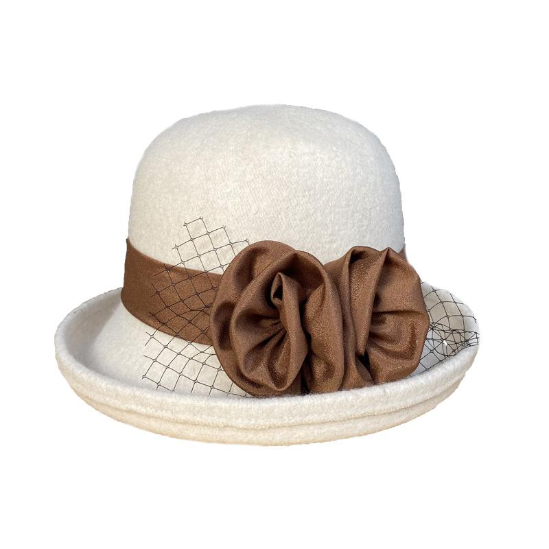 Bucket hat women wool woolen small basin hat autumn and winter versatile casual top hat small brim curled British retro fashion hat