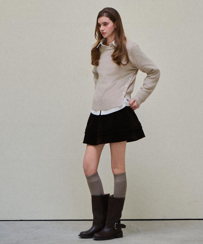 Slow Lolly Velvet Banding Frill Skirt_2 Colors