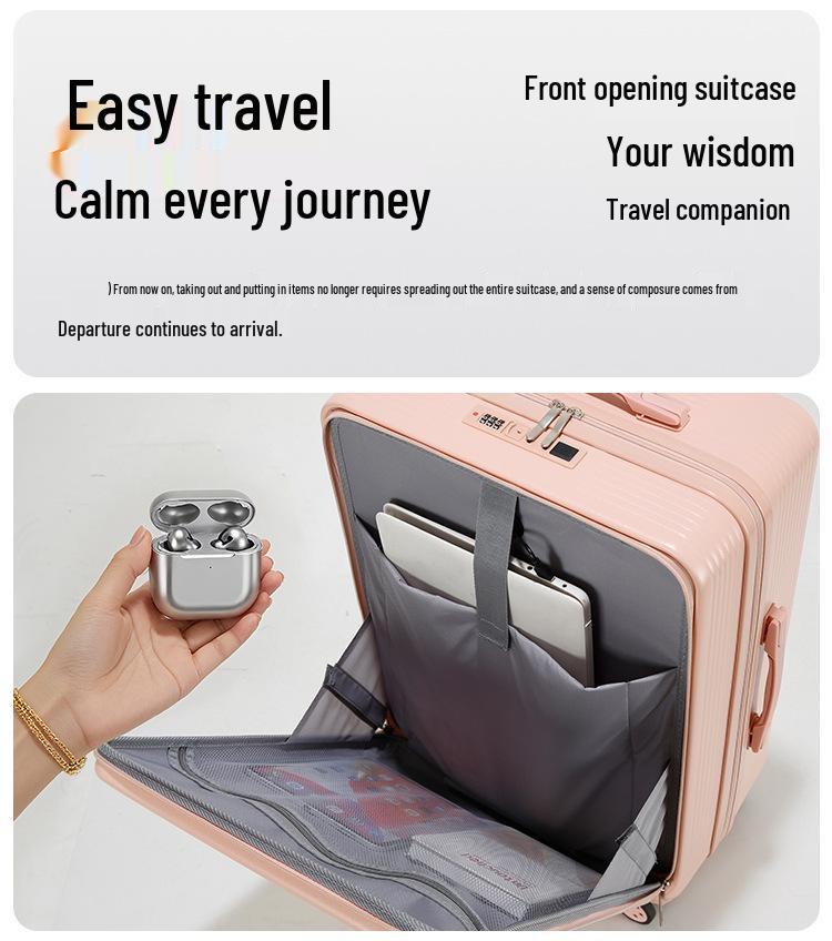Large Capacity Front Opening Multifunctional Carry-On Trolley: Scratch & Wear-Resistant Travel Suitcase
