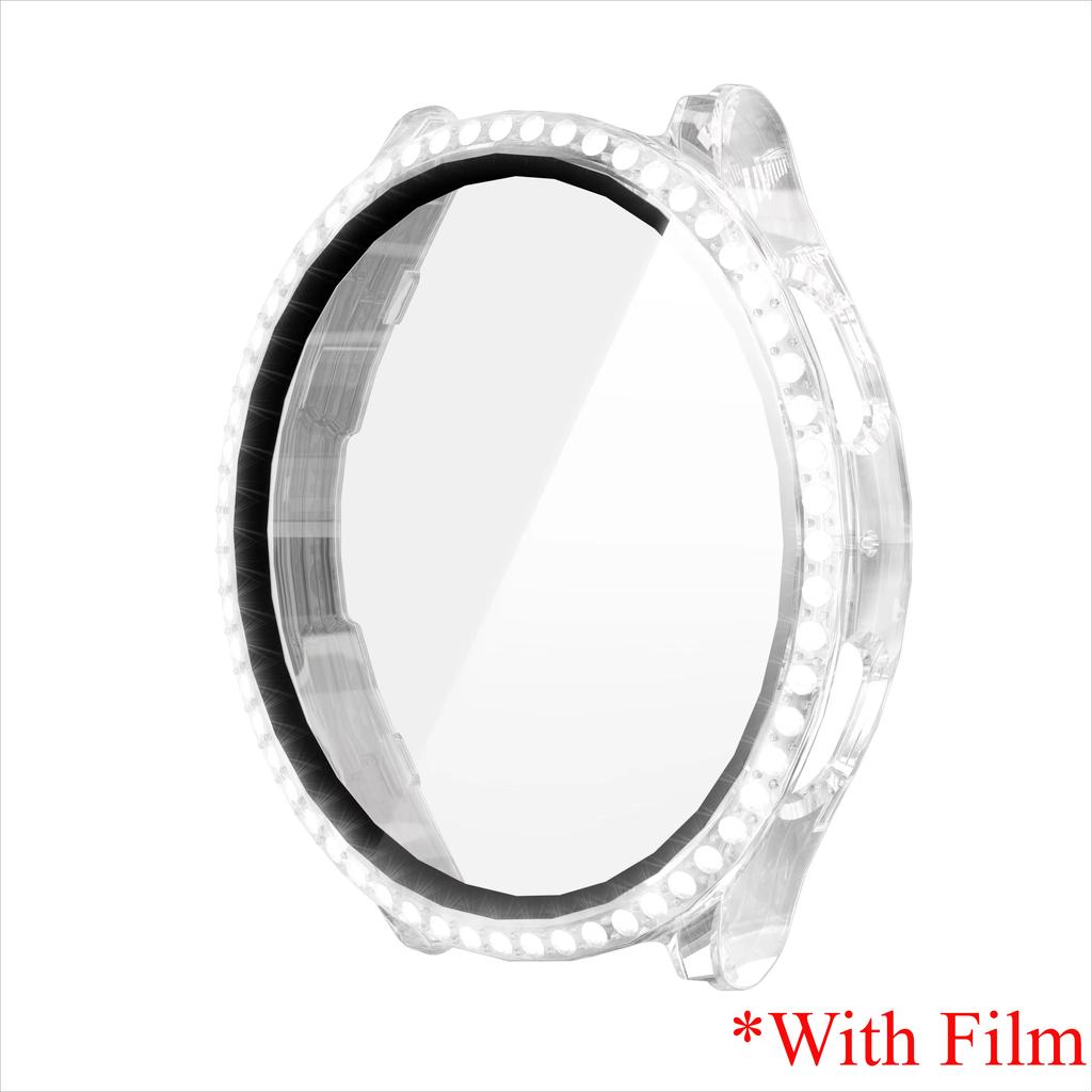 Glass+Diamond Case for Samsung Galaxy Watch 7 40 44mm Accessories Bling PC Bumper+Screen Protector for Galaxy Watch 7 Cover Case