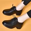 Loafers Women's Spring Autumn Round Head Lace-up Leather Shoes Women's New First-layer Cowhide Thick Heel Commuter Work Shoes