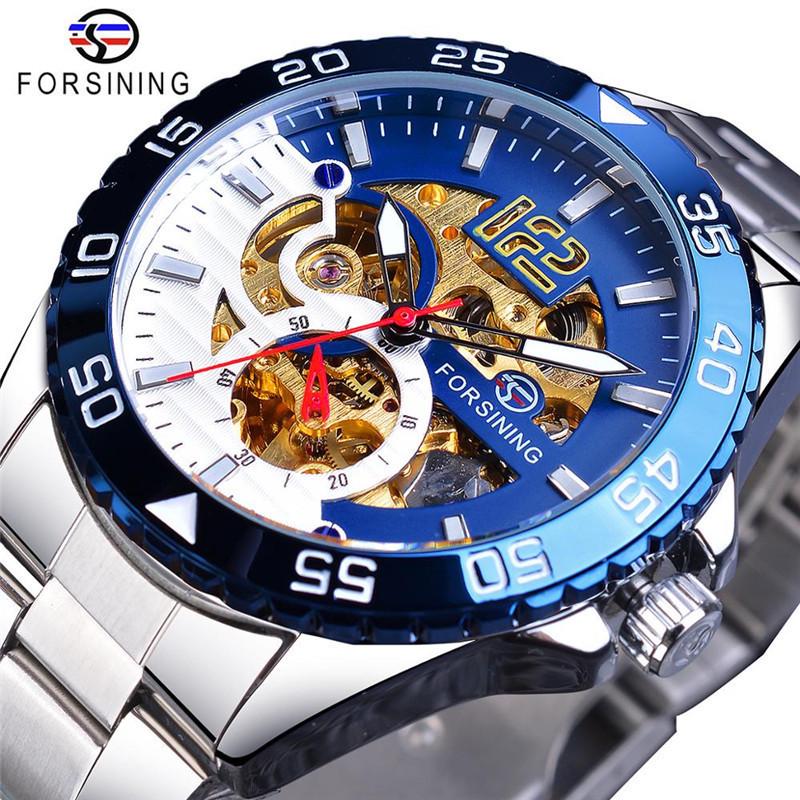 

FORSINING Men s Hollow Steel Band Automatic Waterproof Fashion Watch