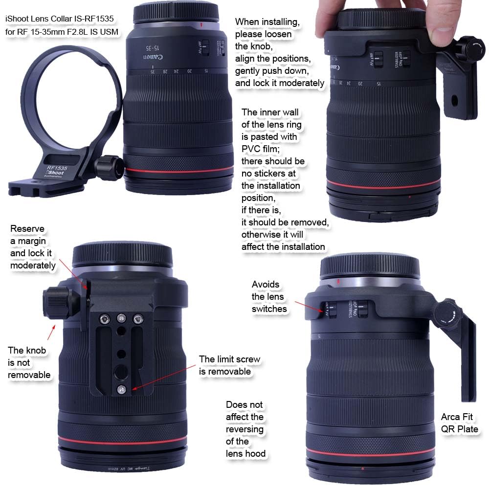 iShoot Camera Lens Ring Tripod Compatible with Canon RF IS USM Lens Support Lens Bracket Tripod Tripod Mount Fit Quick Release Compatible with Tripod