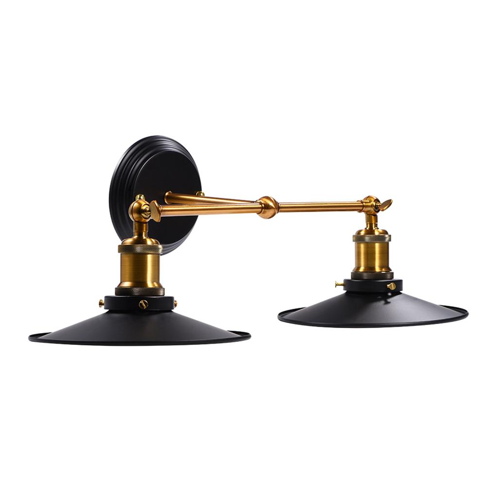 Vintage Industrial E27 Wall Light Lamp Holder with Lampshade for Home Hotel Decor (Double Head)