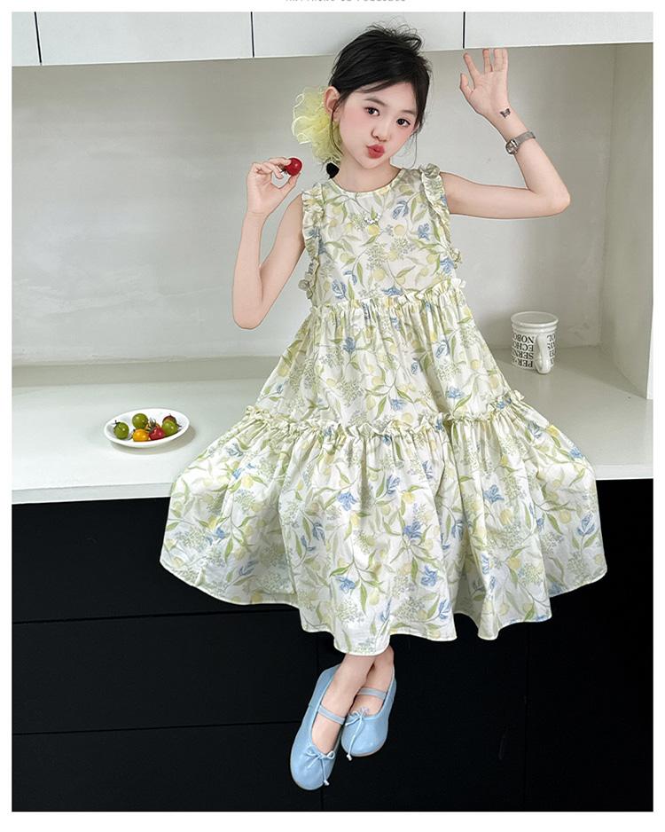 Girls' summer dress 2026 new children's dress, sweet and beautiful, sleeveless floral princess dress for adults in summer