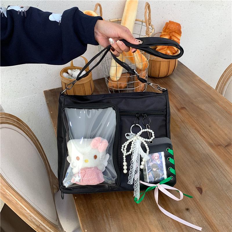 New academic style class messenger bag women's simple large-capacity tote bag transparent bar shoulder pain bag