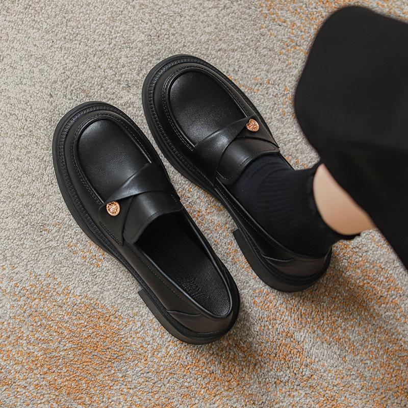 

Французские золотые мокасины женские в британском стиле 2025 года весна и осень новые туфли на платформе толстый каблук одинарные туфли с одной педалью маленькие кожаные туфли 40 чёрный