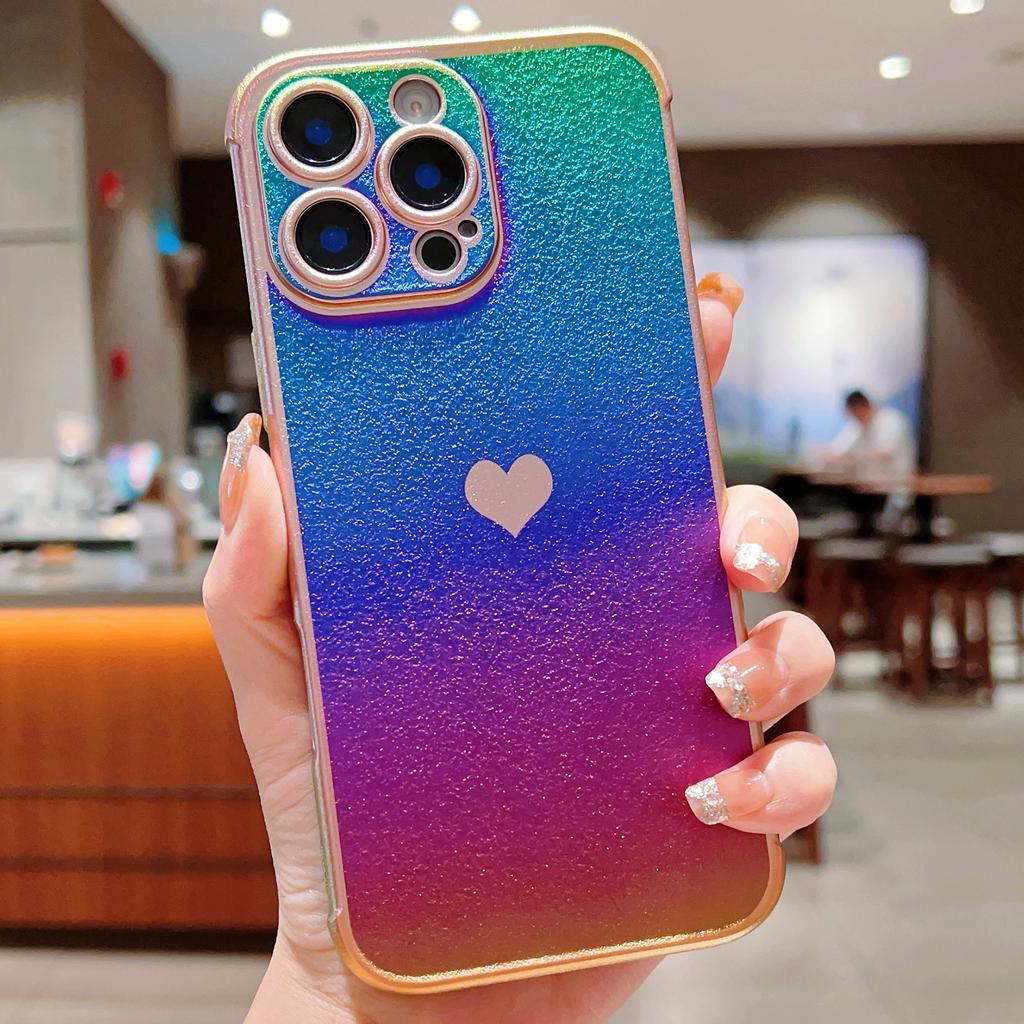 For iPhone 16 Pro Case Dazzling Design Electroplating Heart Pattern TPU Phone Cover