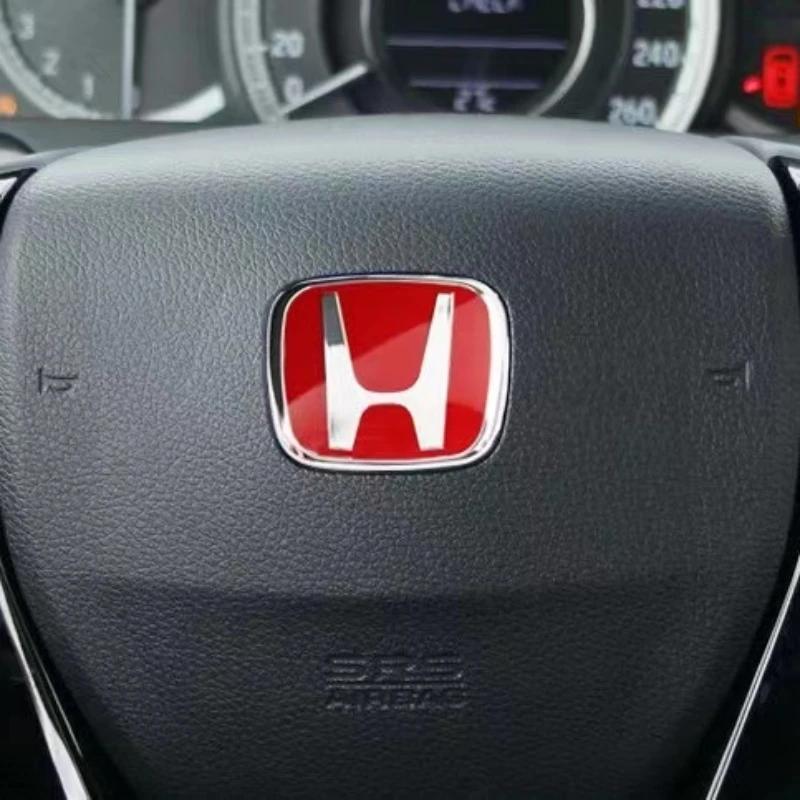 AAADJ1 For Honda Civic Accord City CRV Jade Fit Odyssey Hybrid Red Black Blue Interior Car Steering Wheel Emblem H-Sticker