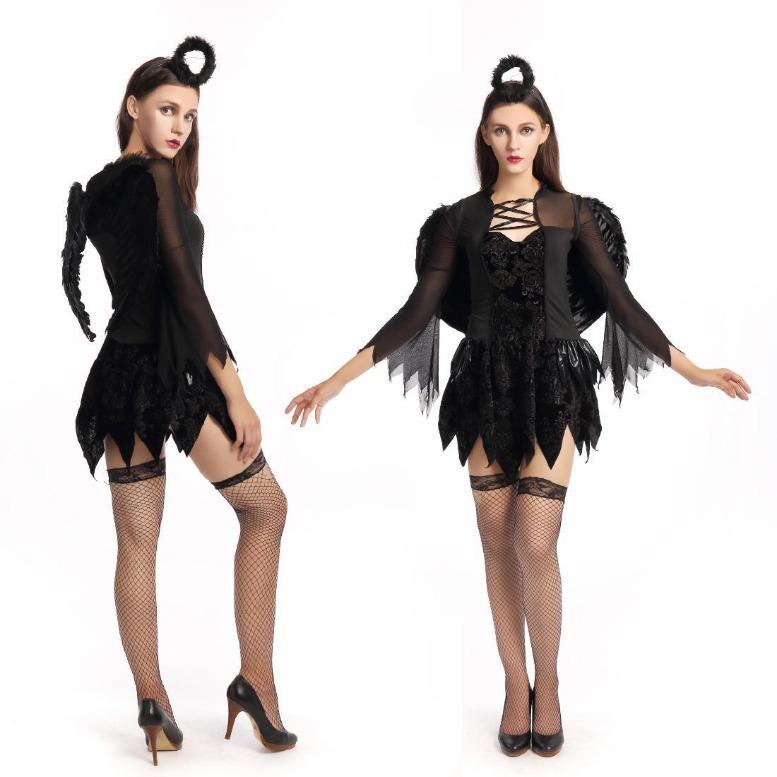 New Night Angel Evil Demon Costume Halloween Cosplay Black Angel Costume DS Stage Costume