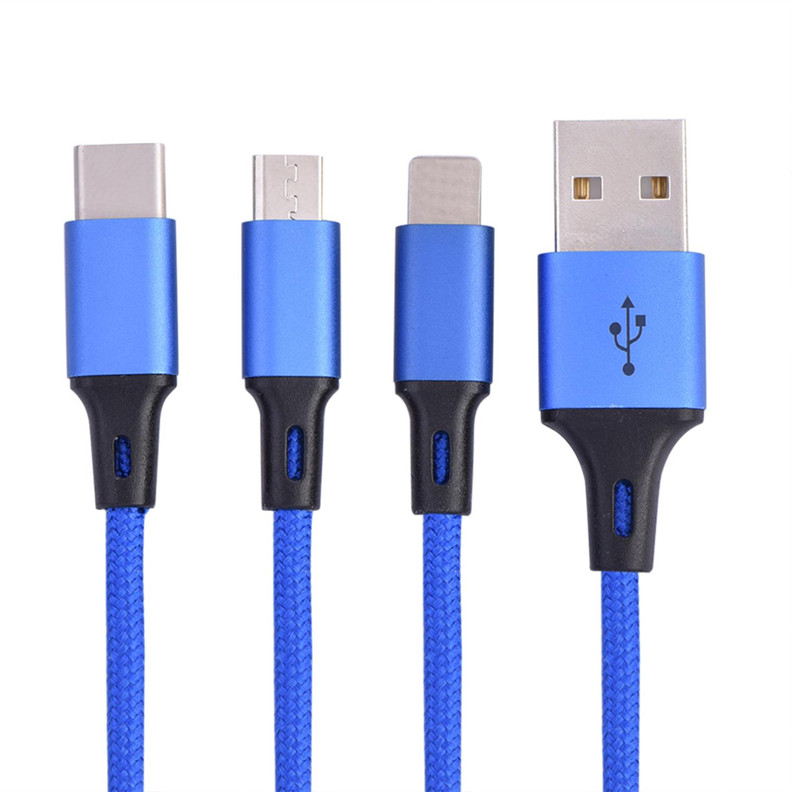 

Кабель для быстрой зарядки 3 в 1 1,2 м, шнур для передачи данных для iPhone, для телефонов Android (синий) синий