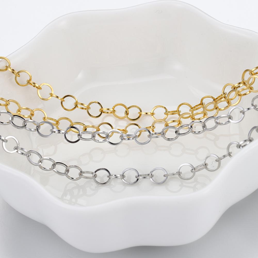 2Meters Gold Color Stainless Steel Polishing O-Ring Chain for Necklace DIY Jewelry Making Findings Materials Handmade Supplies