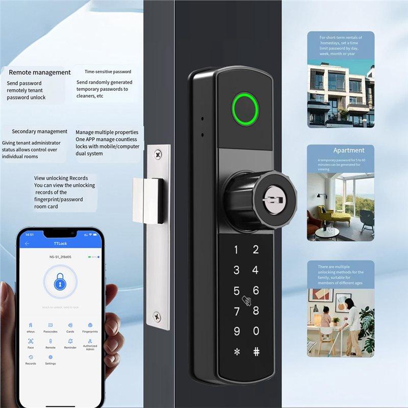 A25F-Tuya Wifi Digital Electronic Smart Door Lock With Biometric Fingerprint Smart Card Password Key Unlock