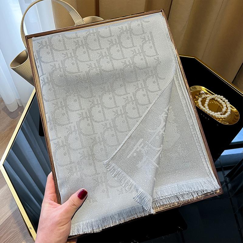 Simulation Silk Fashionable And Elegant High-End Long Silk Scarf Short Beard Shawl Long Scarf Tencel Cotton Gold Silk Scarf