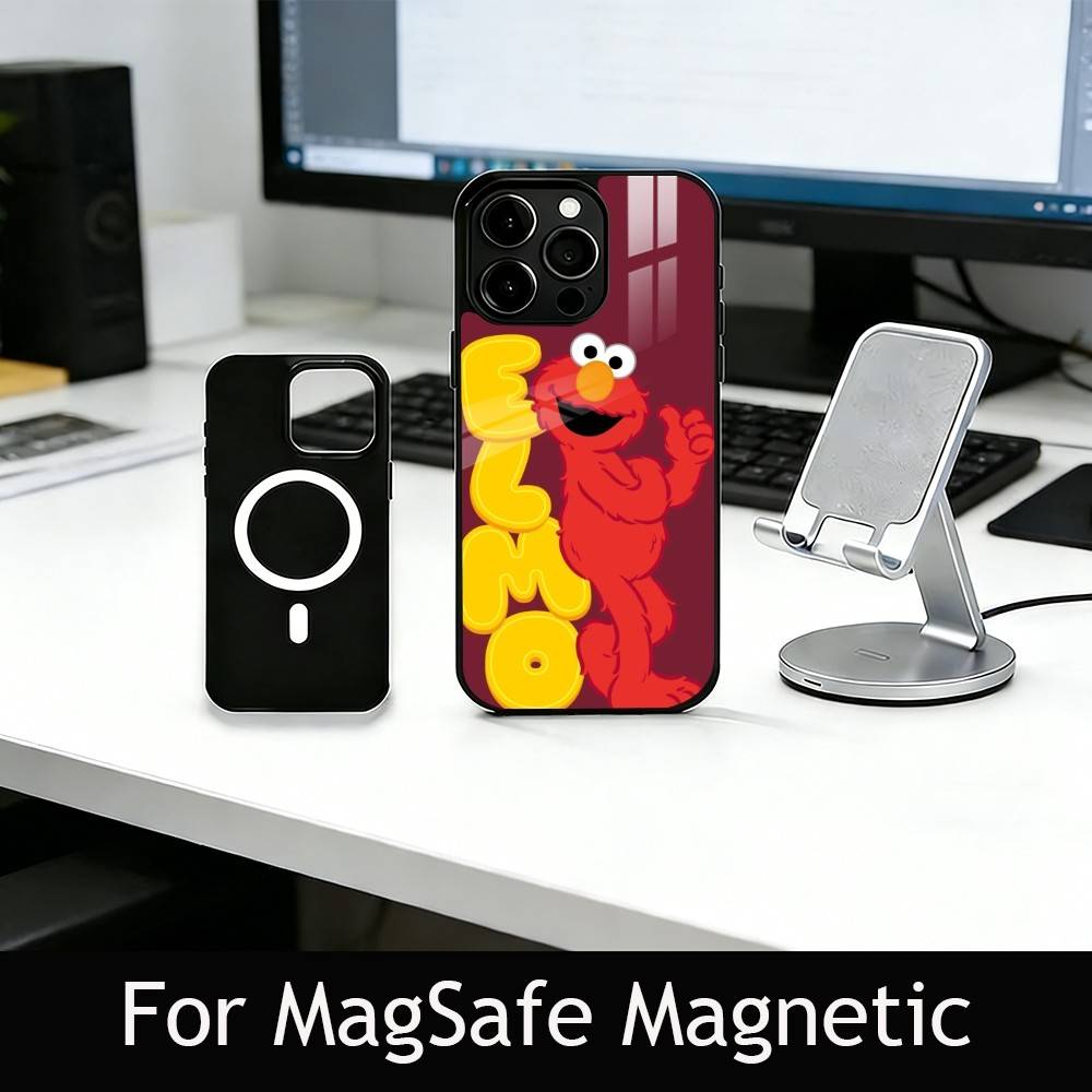 Cut Cartoon E-Elmo Phone Case For iPhone17,16,15,14,13,12,11 Plus,Pro Magnetic For Magsafe Wireless Charging