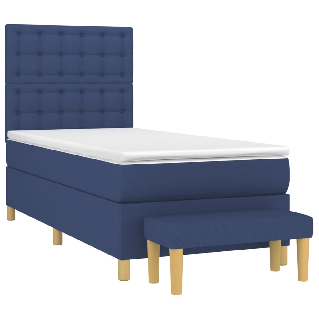 Box Spring Bed with Mattress Blue 90 x 190 cm Fabric
