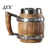 Edelstahl Bierbecher Holzfass Becher, 600ml Einsatz Stein, Eichenoptik Becher Rustikales Humpen für Kneipe Heimbar Party Geschenk Fußballspiele