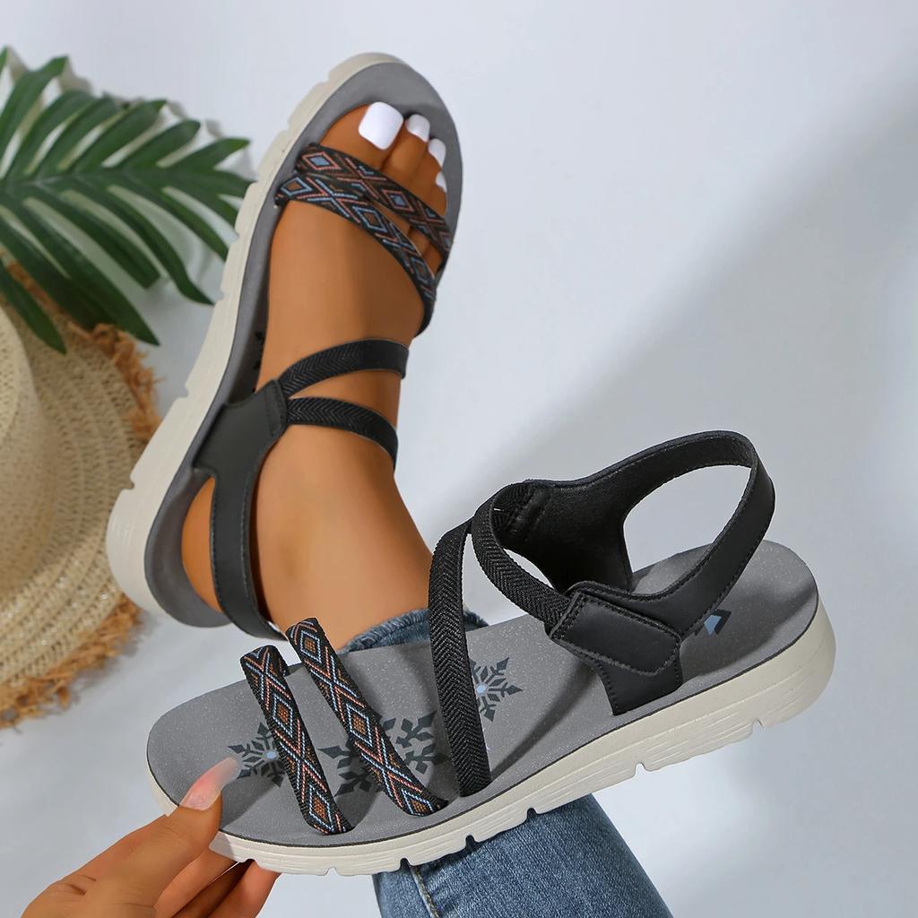 Fashion Women Roman Sandals 2025 Summer One Strap Anti-slip Low Heel Flats Sandals New Round Toe Open Toe Shoes Women Sandalias De Mujer