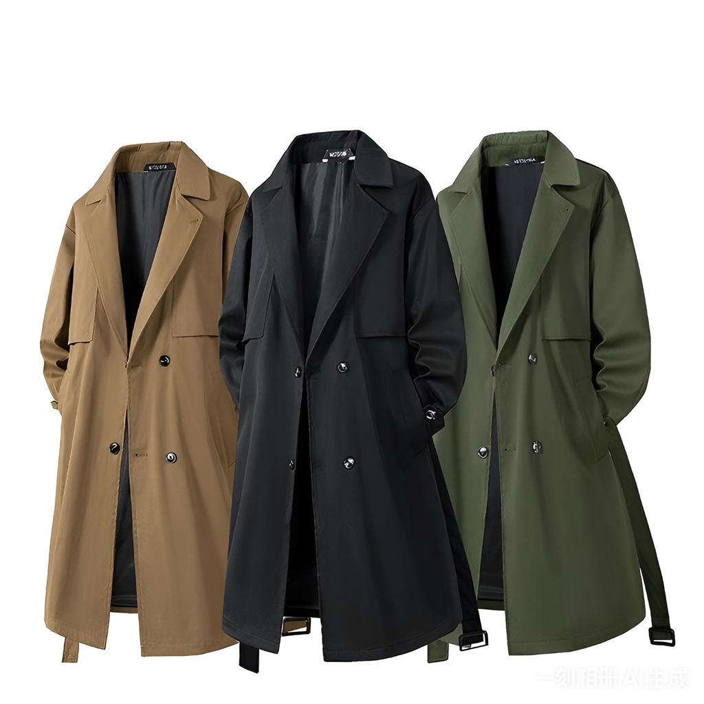 Gabardina para Hombre de un Solo Botón de Longitud Media con Cinturón Estilo Inglés Ligera Vintage Casual Ropa de Abrigo