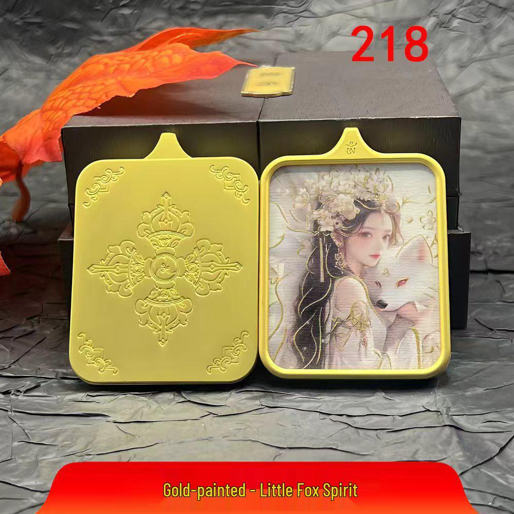 Hand-Painted Gold Nine-Tailed Fox Thangka Pendant Necklace