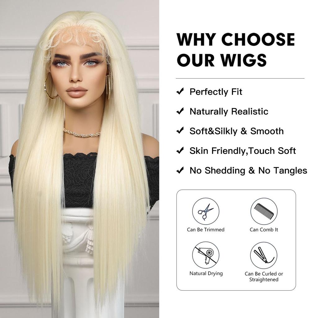13ALAN EATON Lace Front Wigs 613 HD Blonde Synthetic Long Wavy Wig with Baby Hair for Women Cosplay High Density Hair Wig