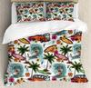 Paesaggio Marino Re Regina Matrimoniale Copripiumino Hawaii Paesaggio Oceanico Set Biancheria da Letto Palma Tropicale Tramonto Poliestere Coperta Trapuntata