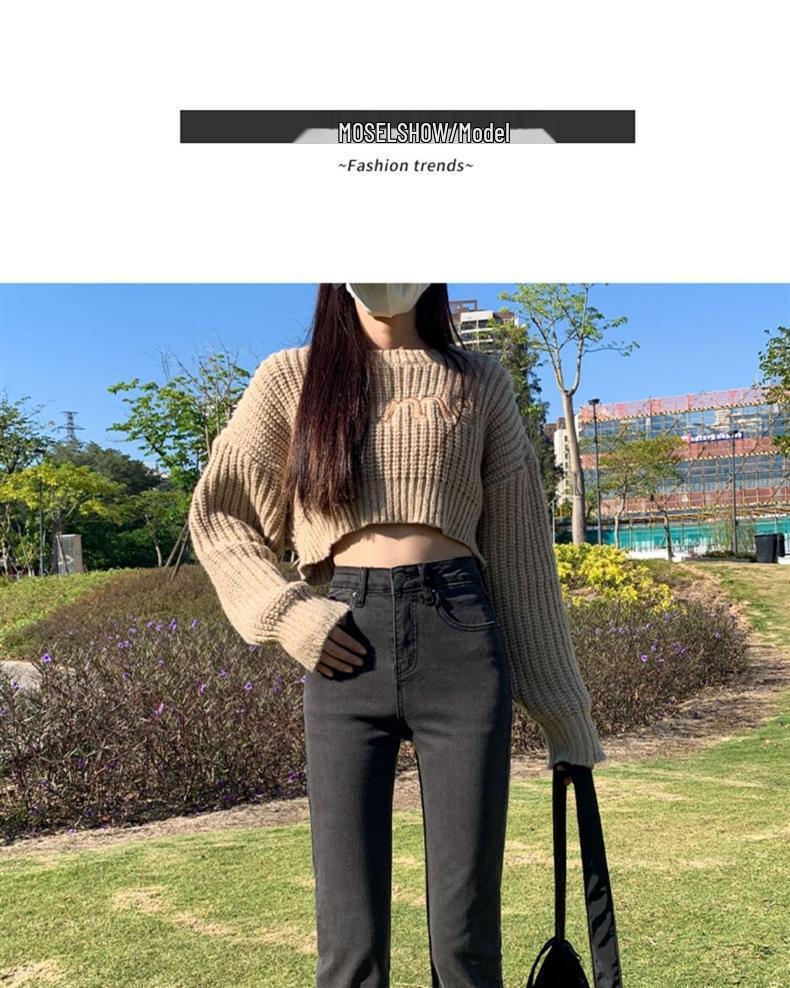 Trendy Women's High Waist Velvet Slimming Straight-Leg Jeans for Winter