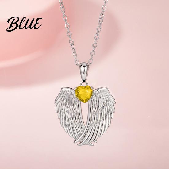 Angelic Charm Necklace Angel Wings Rhinestone Hug Guardian Pendant Blessings