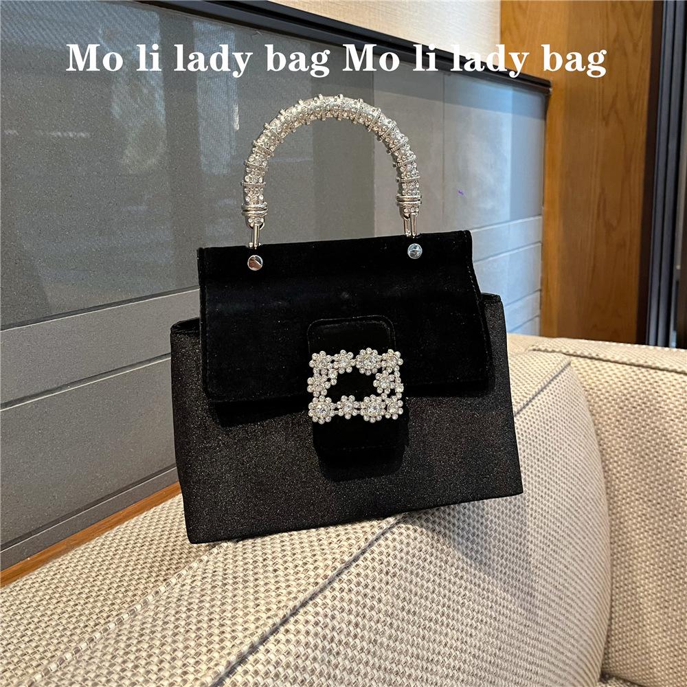

Luxury Diamonds Women Bag Designer Velvet Handbags Metallic Handle Shoulder Crossbody Bags for Women Elegant Evening Bag Clutch