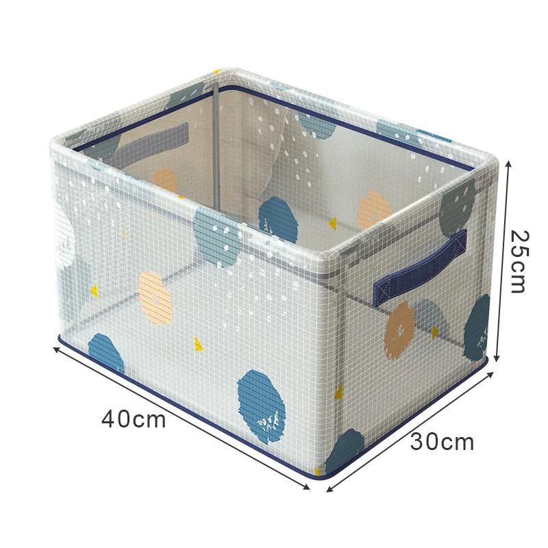 Waterproof PVC Clothes Storage Basket Clear Foldable Underwear Organizer Box with Metal Frame Save Space Sundries Storage Box