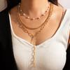 Fashion imitation pearl personalized alloy chain women, punk cross chain fringed multi-layer necklace