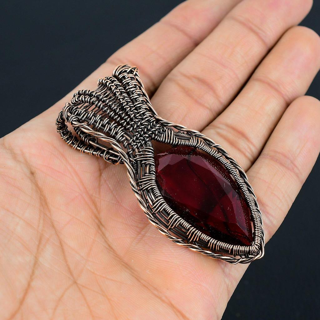 Ravishing Red Garnet Gemstone Handmade Copper Wire Wrap Jewelry Pendant