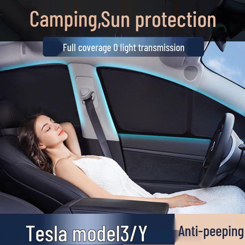 Tesla Y Sunshade Blackout Curtain: Full Blackout, Sun Protection, Heat Insulation, Anti-Peeping for Car Window (Refresh Version) Double Layer Privacy Full Blackout: Rear
