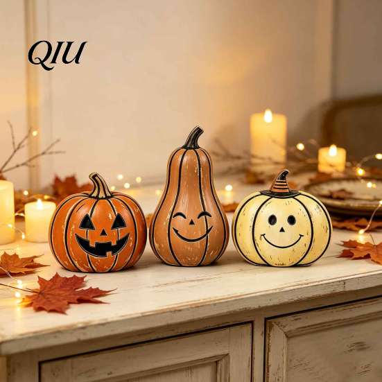 Desktop Holiday Party Ornament 3/4Pcs Vintage Wooden Pumpkin Decor, Rustic Fall Tabletop Centerpiece, Farmhouse Sturdy Thanksgiving Centerpieces
