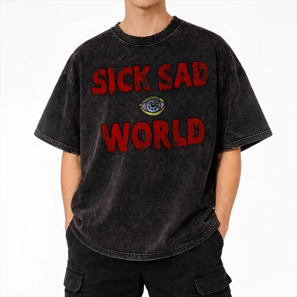 Daria Sick Sad World Washed T Shirts Streetwear Hip Hop Novelty T-Shirt Tees Tops Men Women Cotton Streetwear