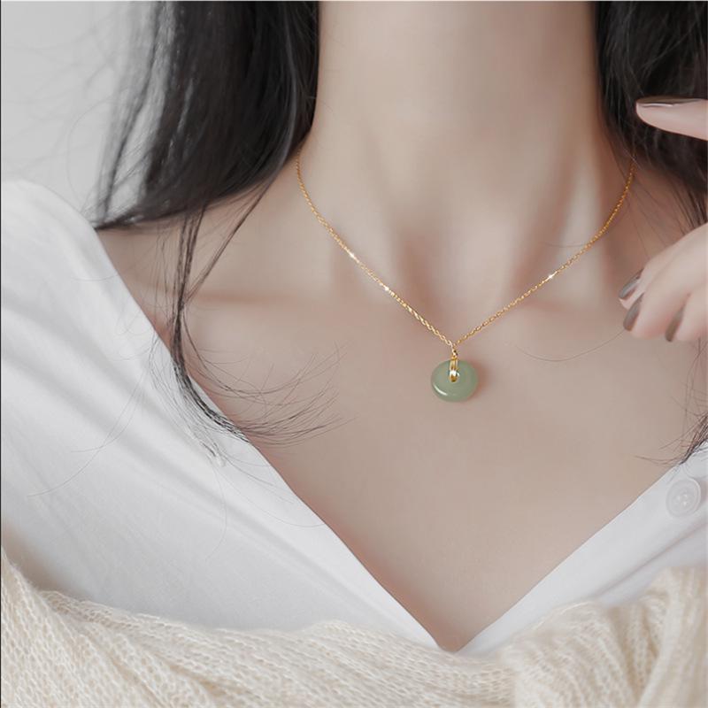 Minimalist Hetian Jade Necklace for Women - Fashionable Peace Buckle Clavicle Chain Choker Jewelry