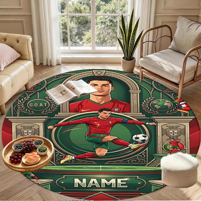 Tapis rond personnalisé avec impression Cristiano Ronaldo, Tapis décoratif polyvalent pour la maison, pour salle de jeux, appartement, balcon, entrée, couloir Cadeau