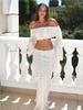 Sexy Knit One-neck Long Sleeve Short Top Drawstring Half Skirt Beach Two-piece 2025 Women Summer Swimsuit Cover Up Chic Set K172