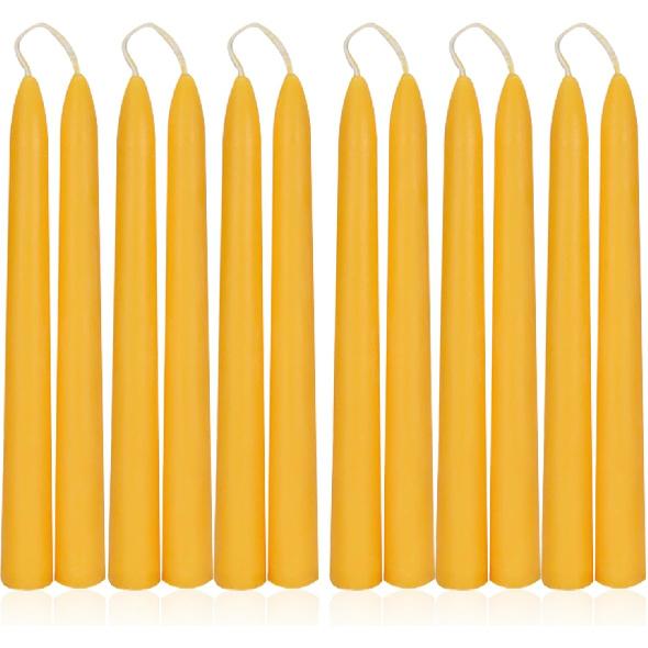 Beeswax Taper Candles, 8" 12Pack Natural Bees Wax Candle - Smokeless, Dripless & Unscented Tapered Candles - 8 Hours Long Burning Time for Home Decor