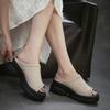 Johnature Genuine Leather Peep Toe Wedges Slippers Versatile Thick Soled Comfortable Women's Outdoor Slides