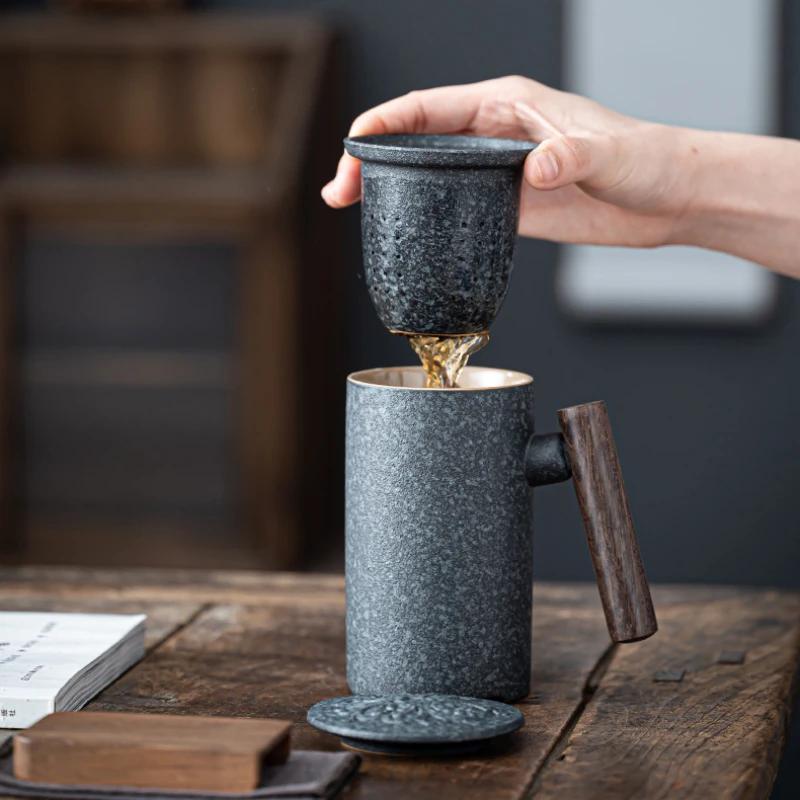 Mug With Lid and Tea Drain Mug for Coffee Business Gift Teaware Cafes Coffe Ceramic Cup Aesthetic Coffee Cups Personalized Gifts