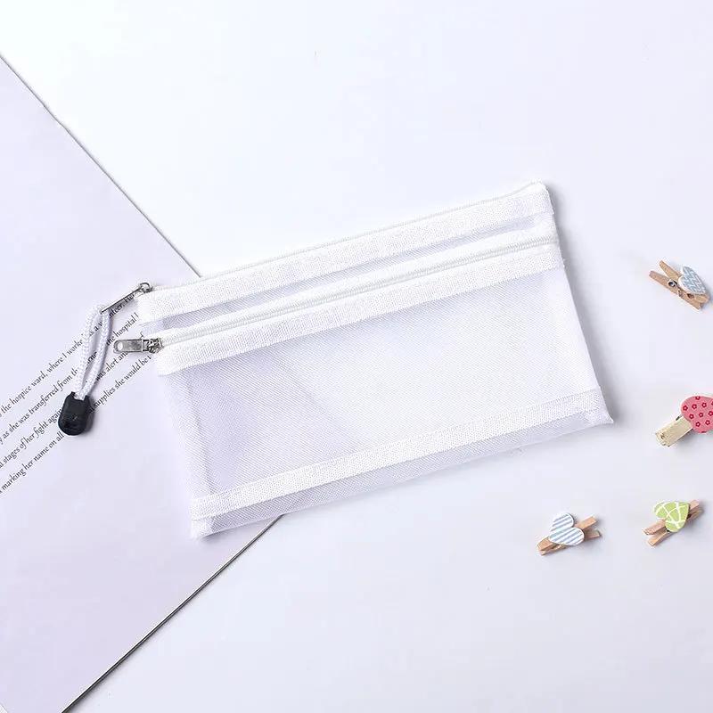 1/3PCS Transparent Zipper Pencil Case Mesh A6 Bills Storage Bag Clear Nylon Makeup Pouch Portable Examination Stationery Bag (white,A6-1PC)