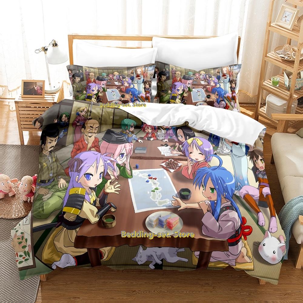 Lucky Star Konata Bedding Set Single Twin Full Queen King Size Bed Set Adult Kid Bedroom Duvetcover Sets 3D Anime Bed Sheet Set
