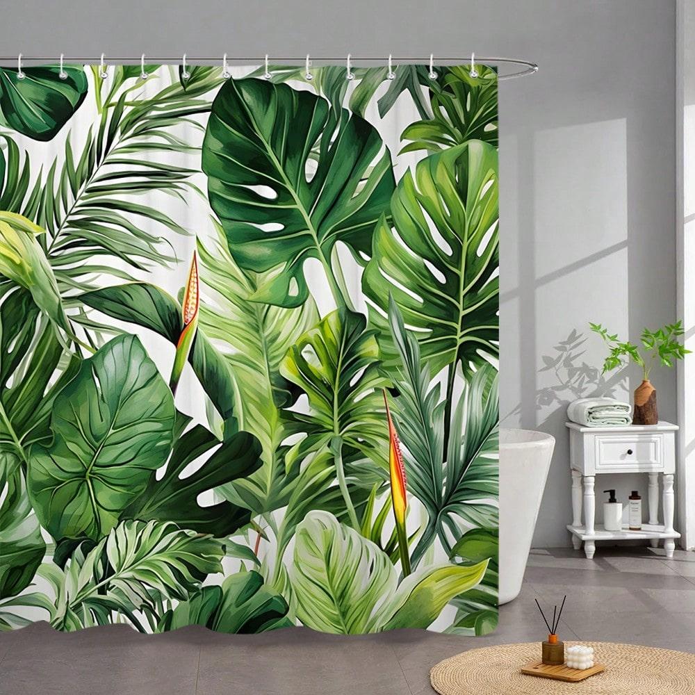 1pc Green Leaf Shower Curtain Tropical Plant Palm Leaf Green Leaf Flower Modern Minimalist Style Pattern Polyester Fabric