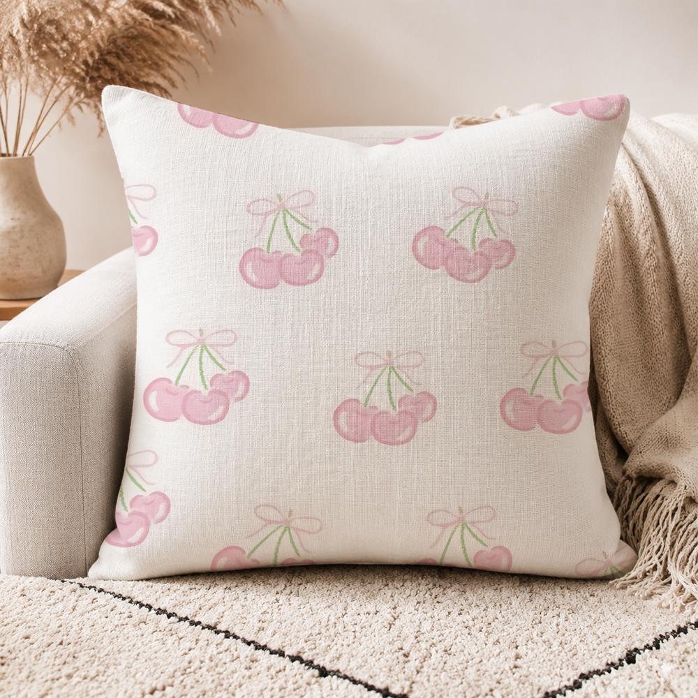 P Pink Bow Cherry Patterns Cushion Cover Linen Doublesided Printed Cushion Cover sofa pillow caseNordic Home Decor