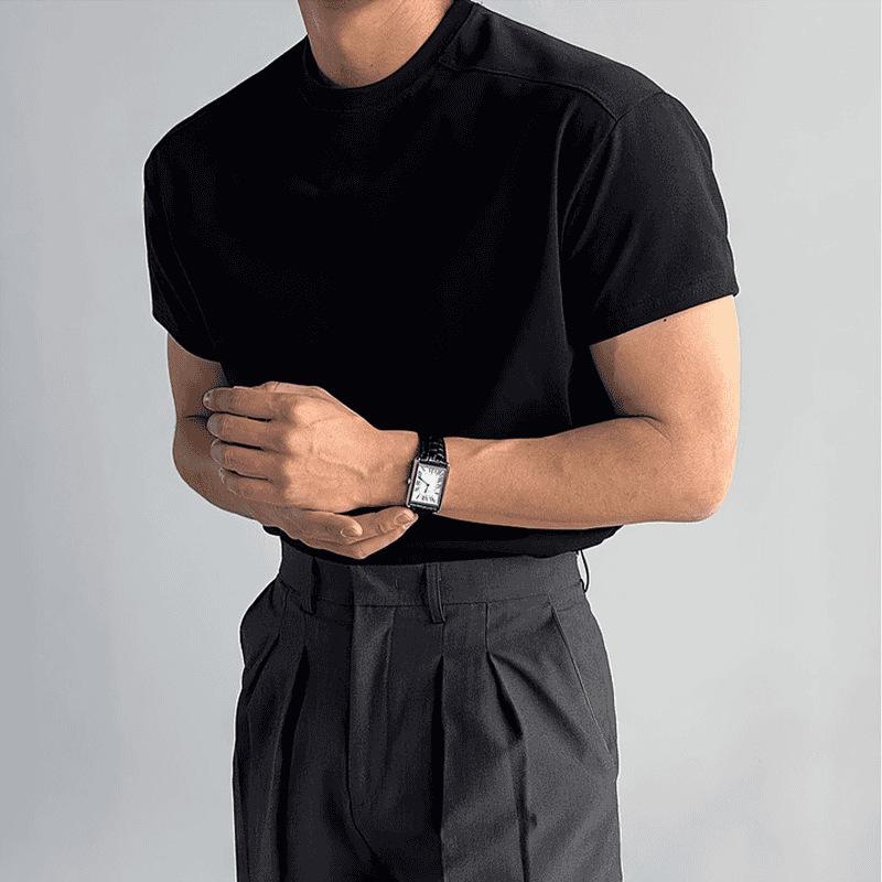 

Мужские базовые повседневные футболки с круглым вырезом и коротким рукавом, однотонные M чёрный