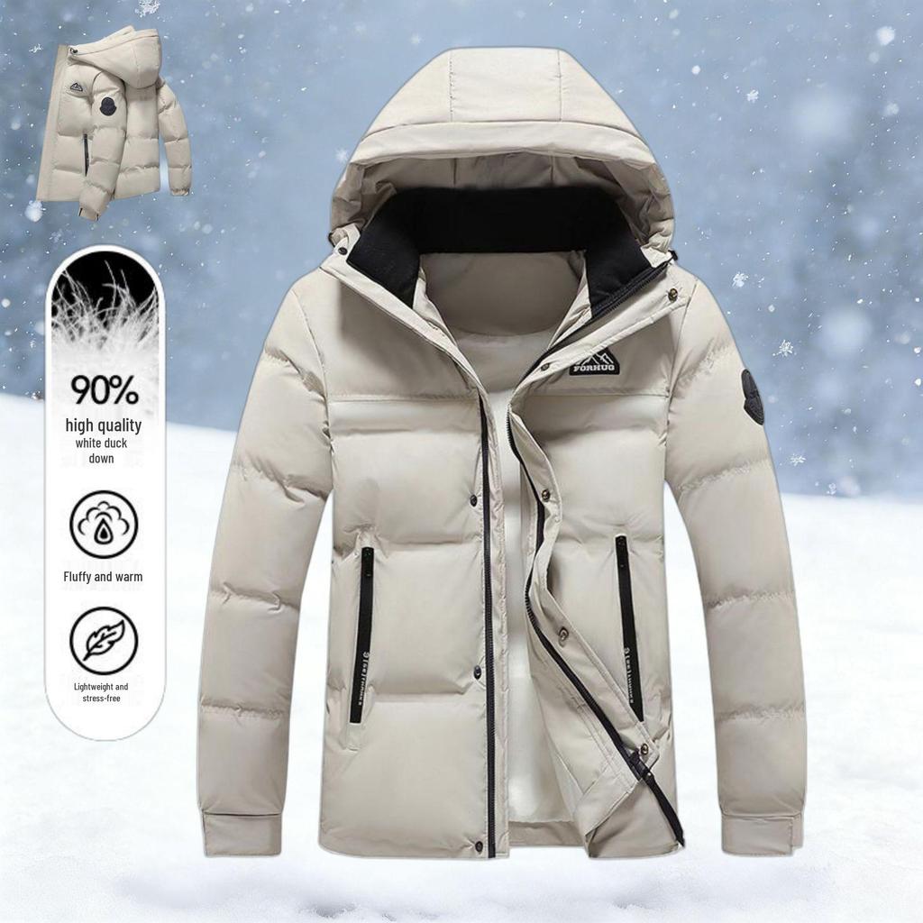 2025 Men's Winter White Duck Down Hooded Jacket - Thick, Windproof, Waterproof, Warm Outdoor Coat