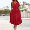 Glitter Sparkly Summer Dress for Women Twist Front V Neck Flowy Beach Sundress Short Sleeve A-line Swing Long Dress