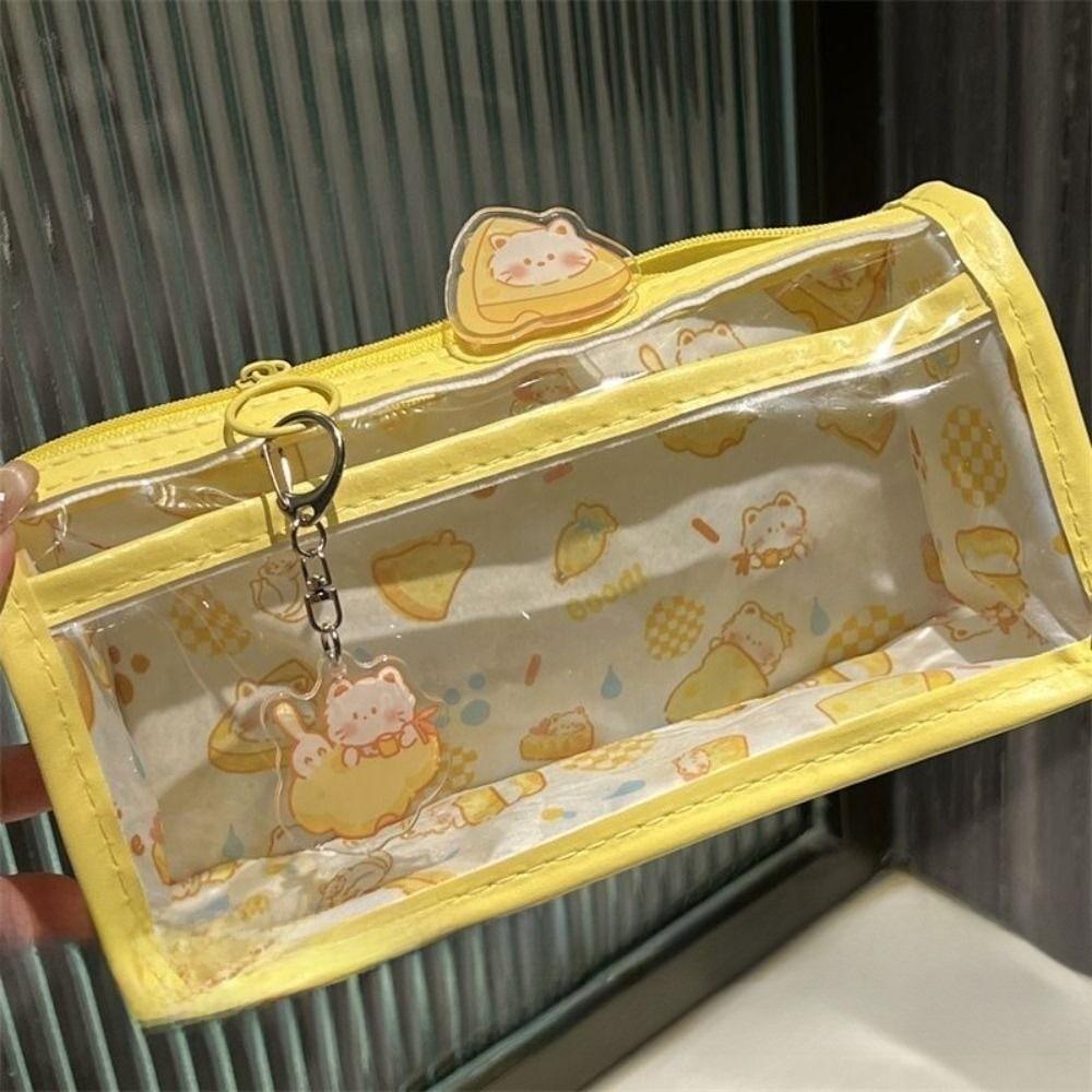 Cartoon Cute Cat Bow Pencil Case Transparent Large Capacity Stationery Bag Student Stationery Organizer Gifts